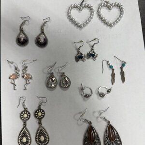 Lot of 9 pairs of fashion Jewelry earrings & one is 925 Sterling Silver